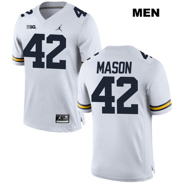 Men's NCAA Michigan Wolverines Ben Mason #42 White Jordan Brand Authentic Stitched Football College Jersey ML25T27AO